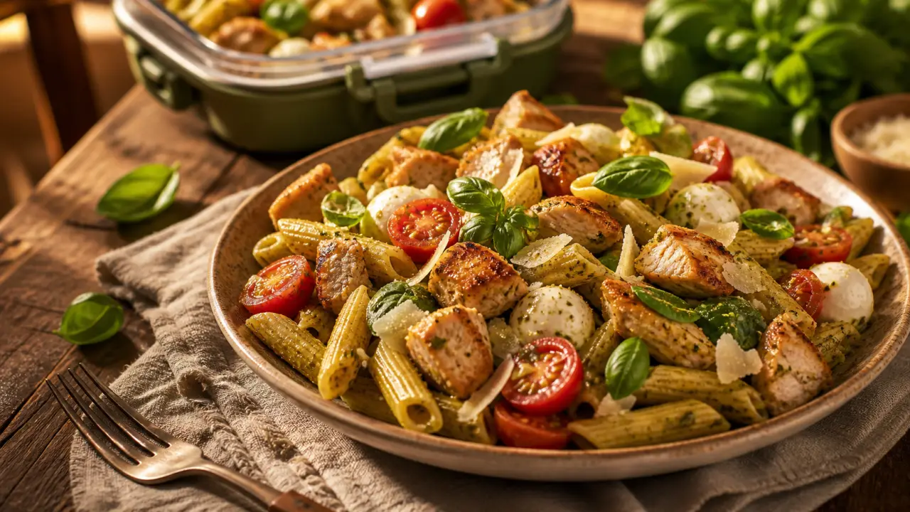 Salades de pates au poulet en lunch box hermétique