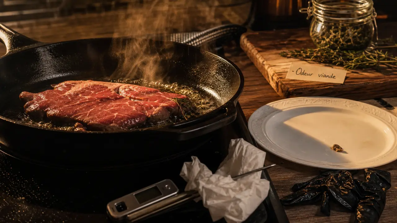 Viande qui sent fort à la cuisson : frisson de graisse, repères conservation