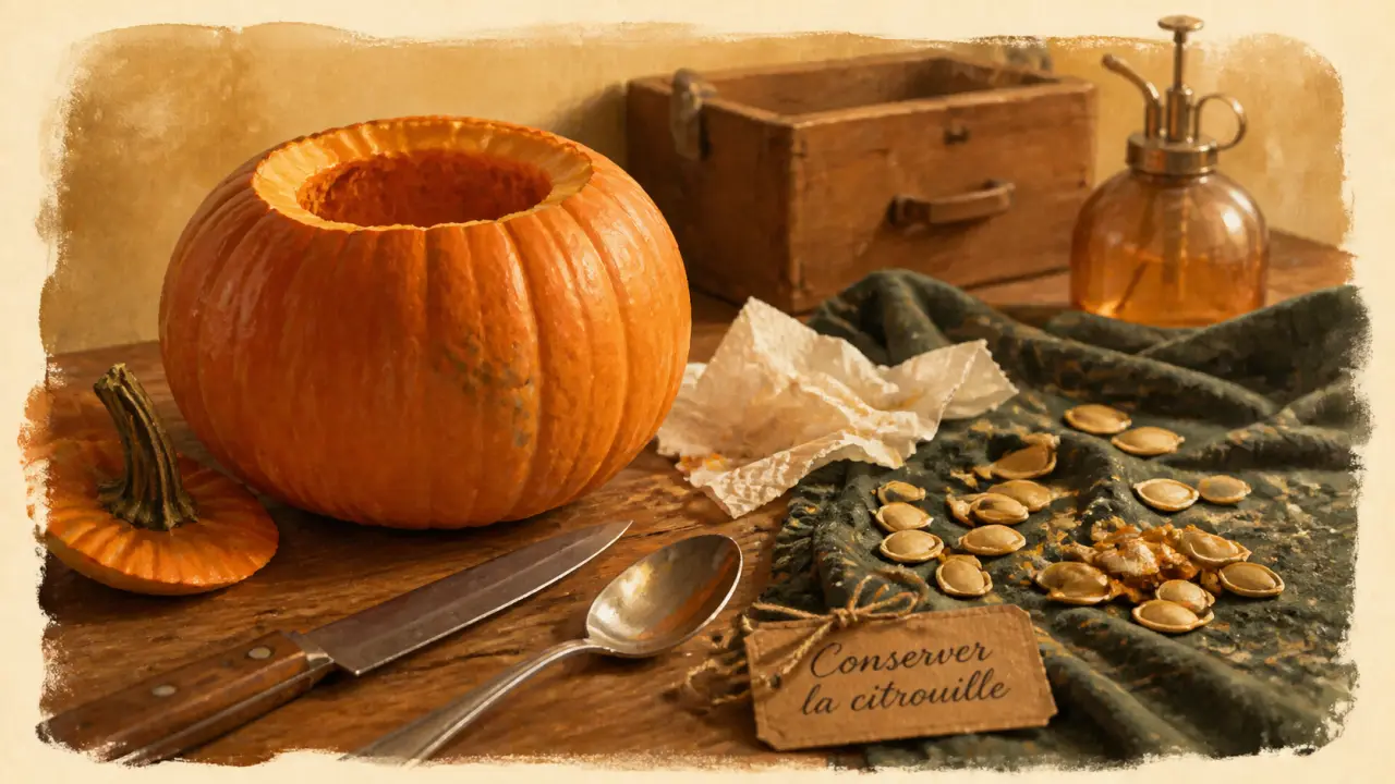 Conserver citrouille halloween : citrouille ouverte et vinaigre au froid
