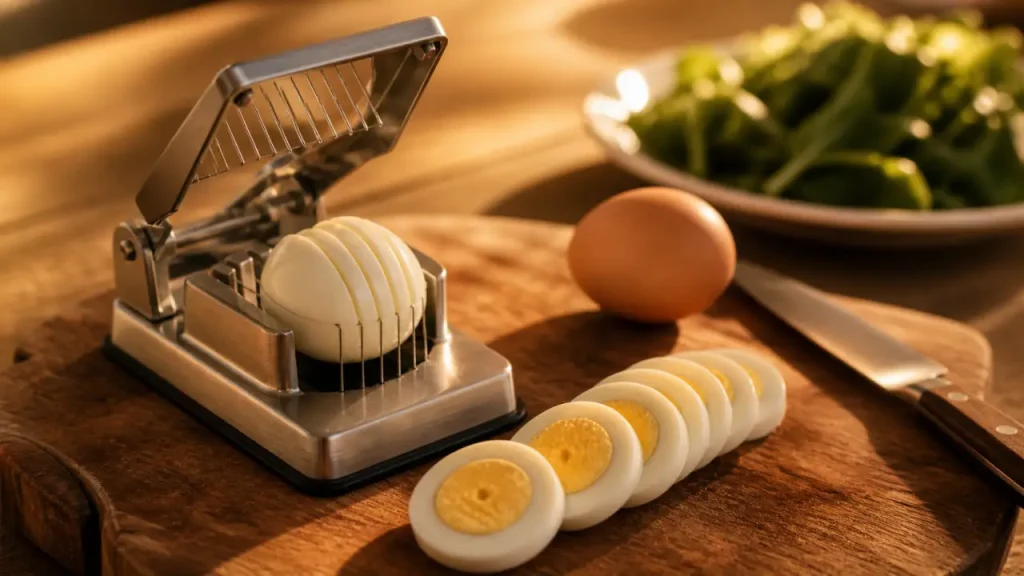Coupe œuf dur : rondelles nettes, quartiers propres et inox durable