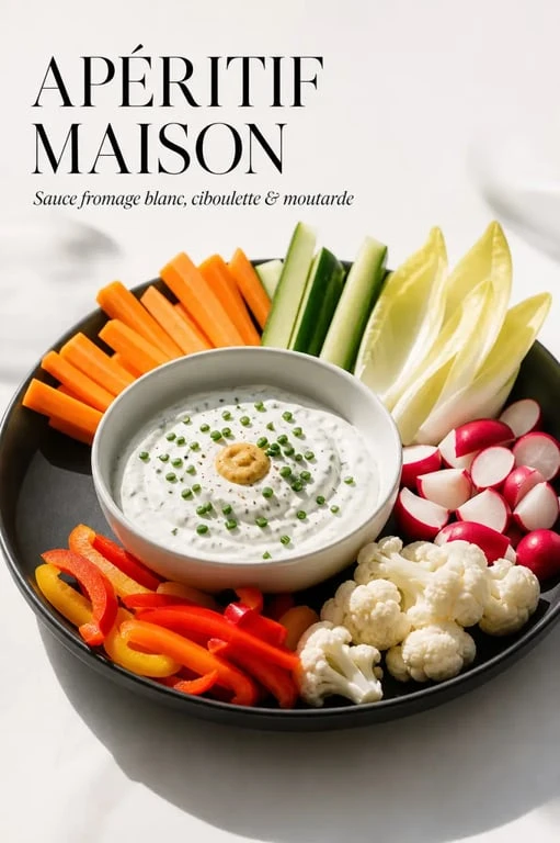 Sauce crudité pour apéro servie avec un assortiment de légumes croquants