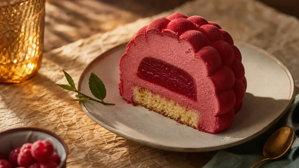 Gâteau trompe-l’œil framboise : ganache montée, moulage et effet surprise