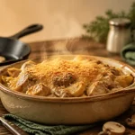 Plat a base de poulet, gratin poulet aux champignons crémeux et doré