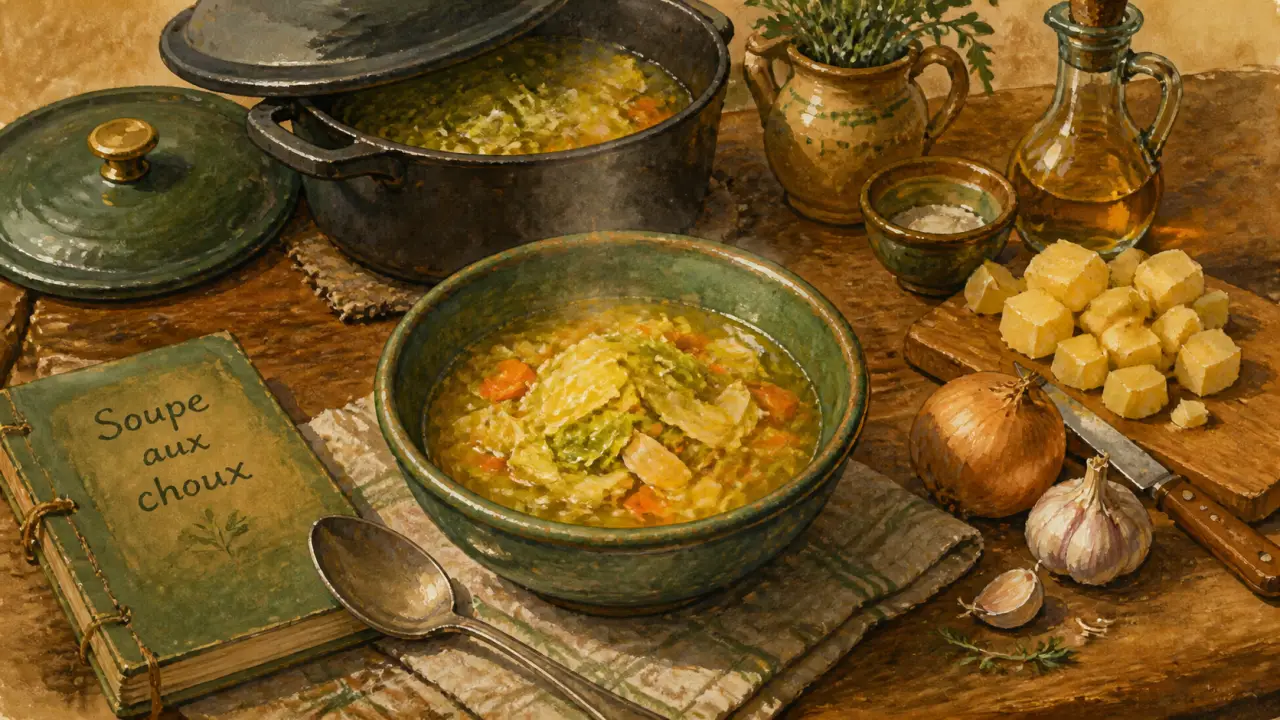 Bol de soupe aux choux verts maison avec bouillon