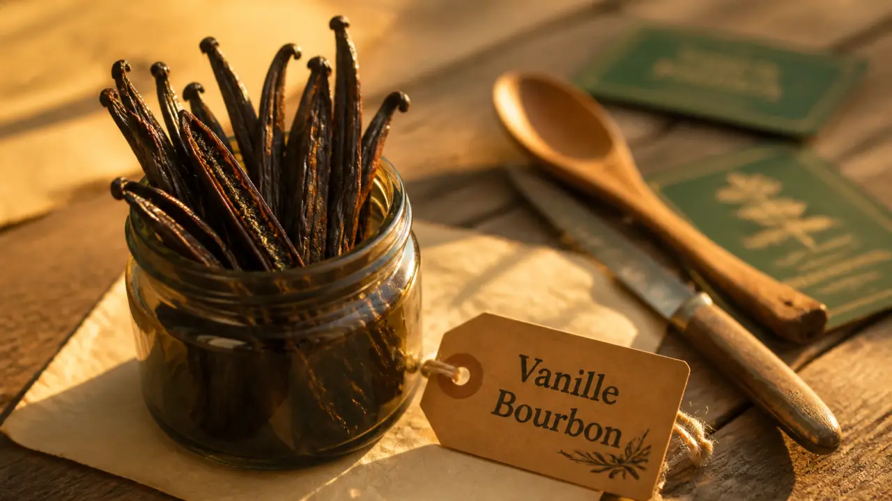 Vanilla beans : gousses de vanille Bourbon, Tahiti, Mexique, Pompona en bocal en verre