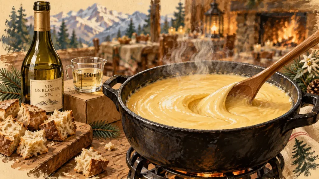 Fondue savoyarde : 500 ml de vin blanc pour 1 kg de fromage