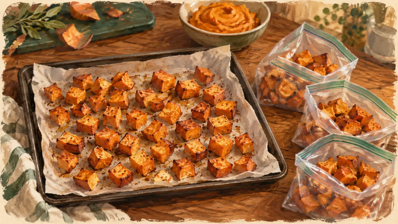 Cubes de patate douce cuits pour congeler patate douce