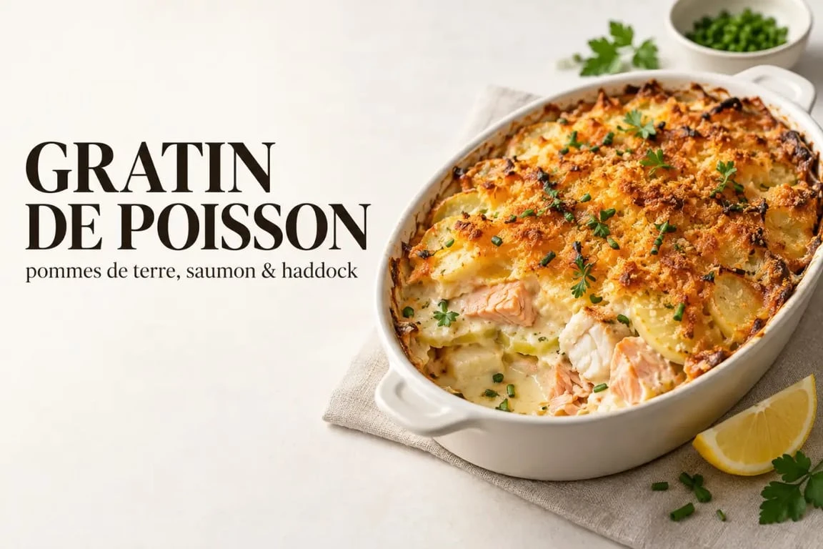 Gratin poisson pommes de terre au saumon, haddock et mimolette dorée