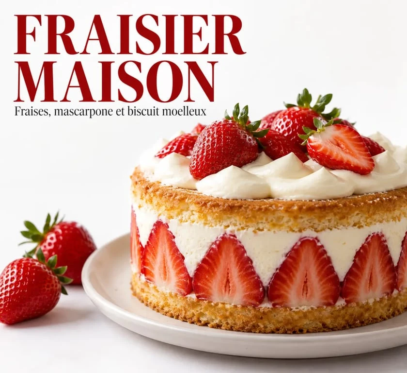 Fraisier sucré à la crème mascarpone et aux fraises mûres
