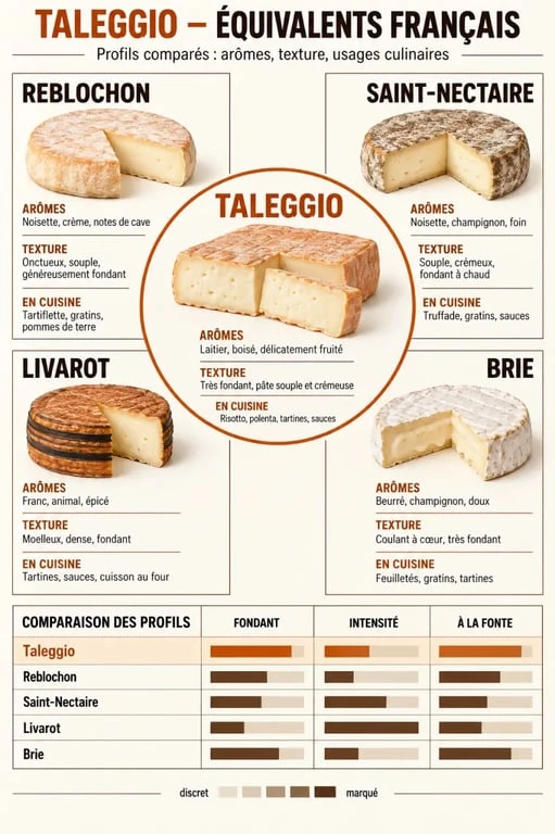 Taleggio équivalent français : comparaison du Reblochon, du Saint-Nectaire, du Livarot et du Brie