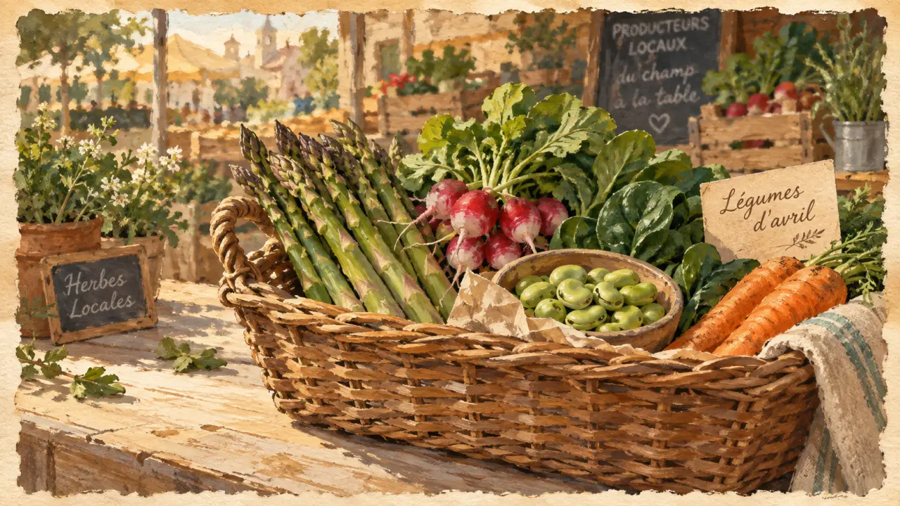 Legume avril : panier d’asperges, radis et épinards