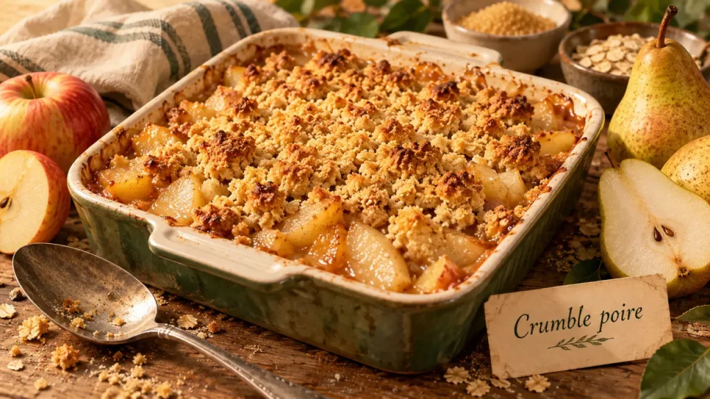 Crumble poire et pomme : le repos au frais pour des miettes bien croustillantes