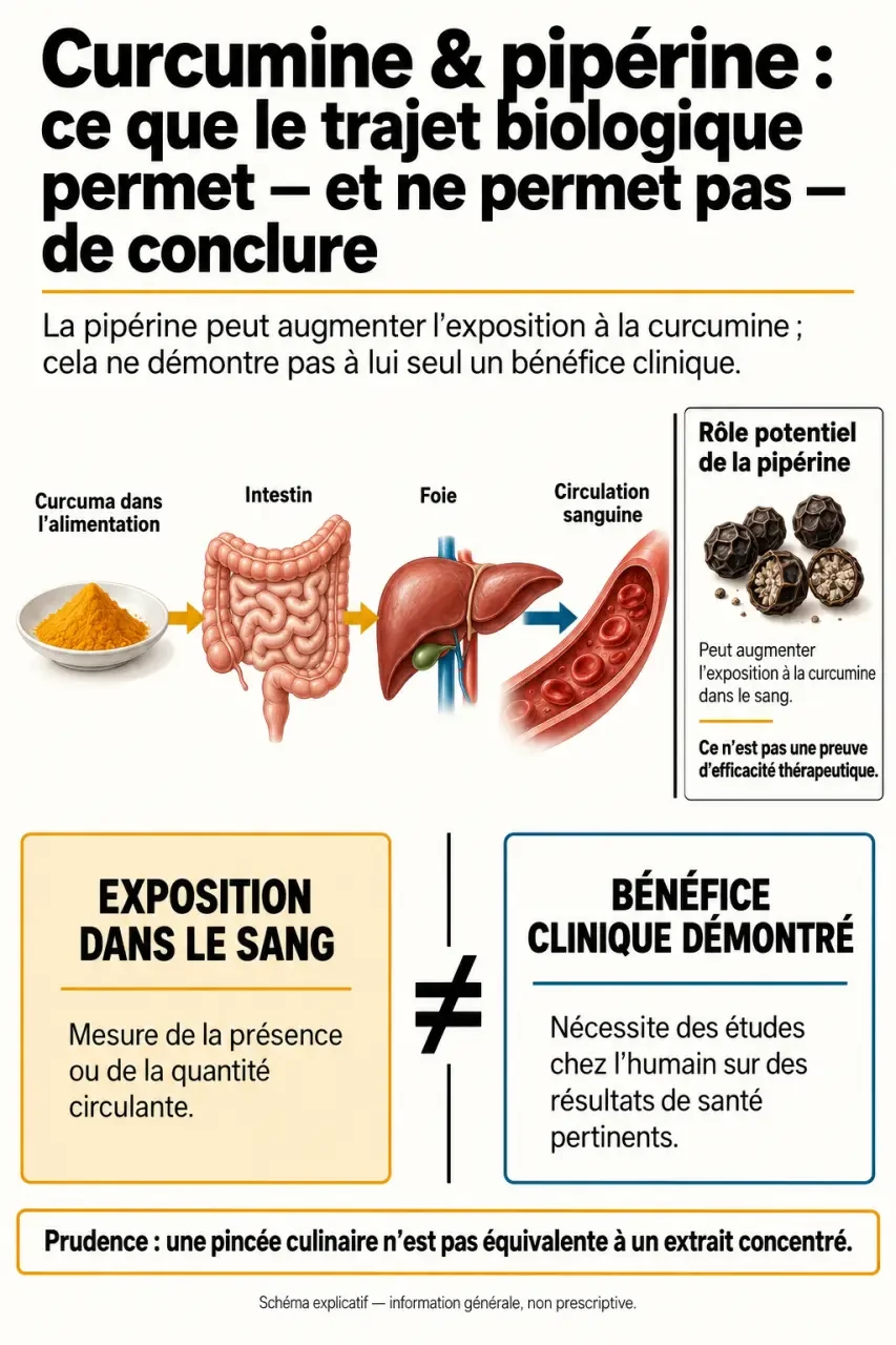 Pourquoi consommer du curcuma avec du poivre noir : rôle de la pipérine et trajet de la curcumine