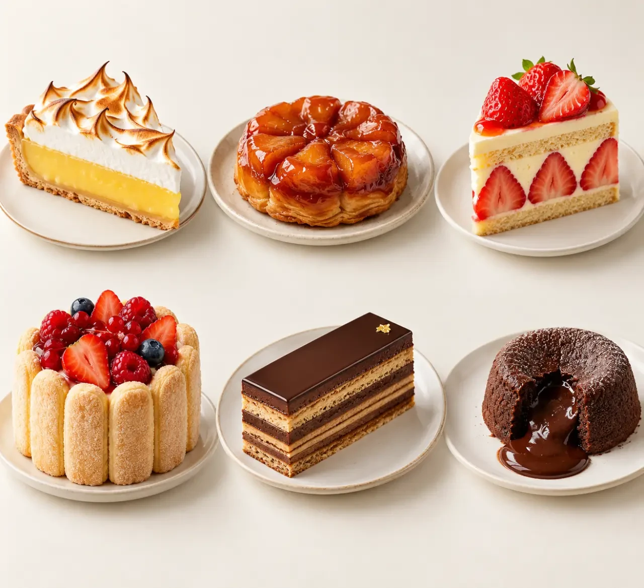 Liste de pâtisseries françaises avec tartes, fraisier, charlotte, opéra et fondant au chocolat