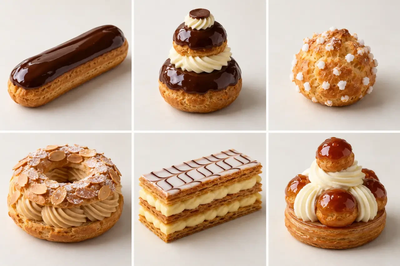 Liste de pâtisseries françaises à base de pâte à choux et de feuilletage