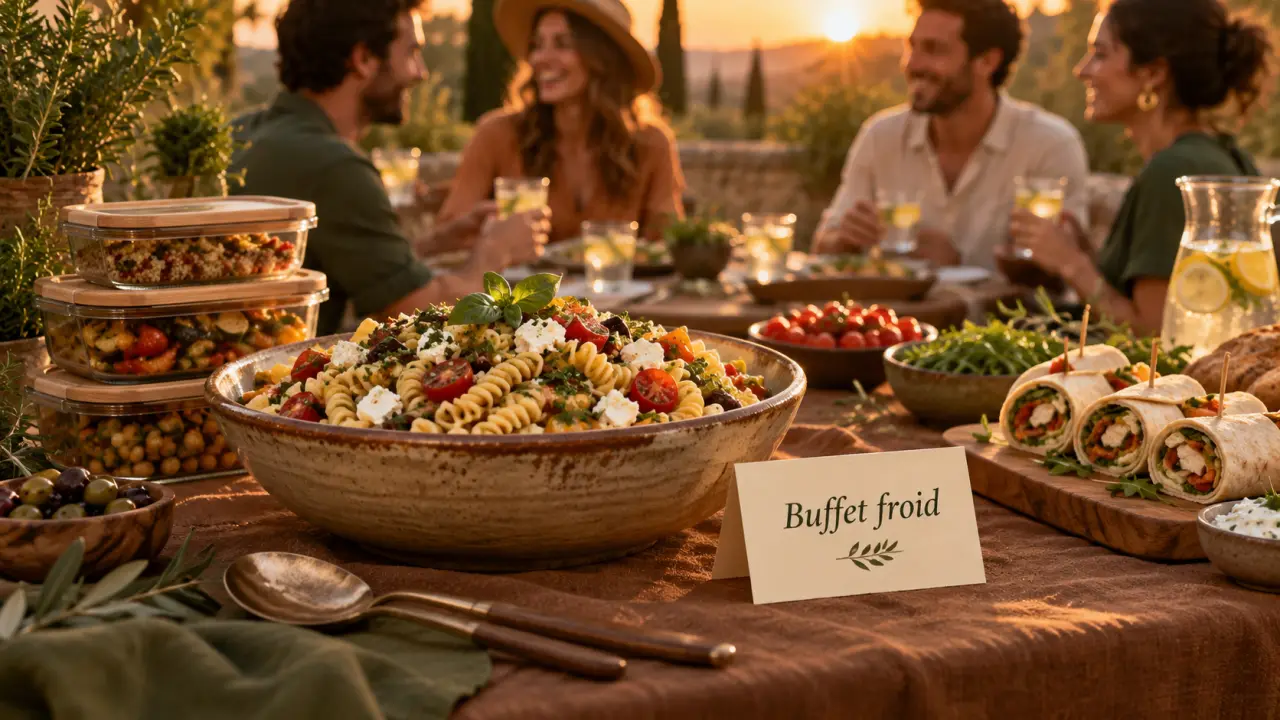 Repas froid entre amis : buffet varié sur table, à préparer la veille